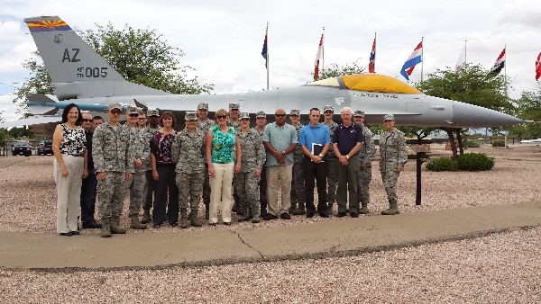 Chapter members pose for a photo during a tour of the 162nd Fighter Wing and Air National Guard Air Force Reserve Command Test Center, Tucson, Arizona, in August.